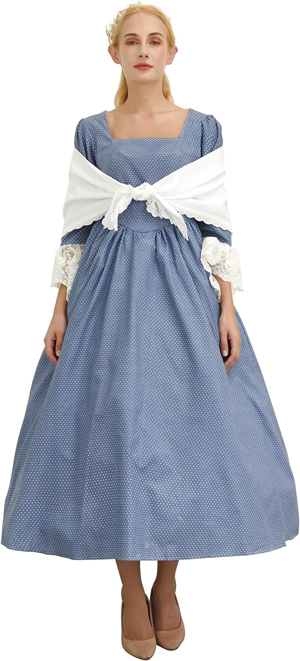 NSPSTT Women's Pioneer Dress Colonial Prairie Costume Vintage Victorian Maid Peasant with White Shawl