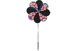 In the Breeze Tie Dye and Black 8 Petal Flower Wind Spinner