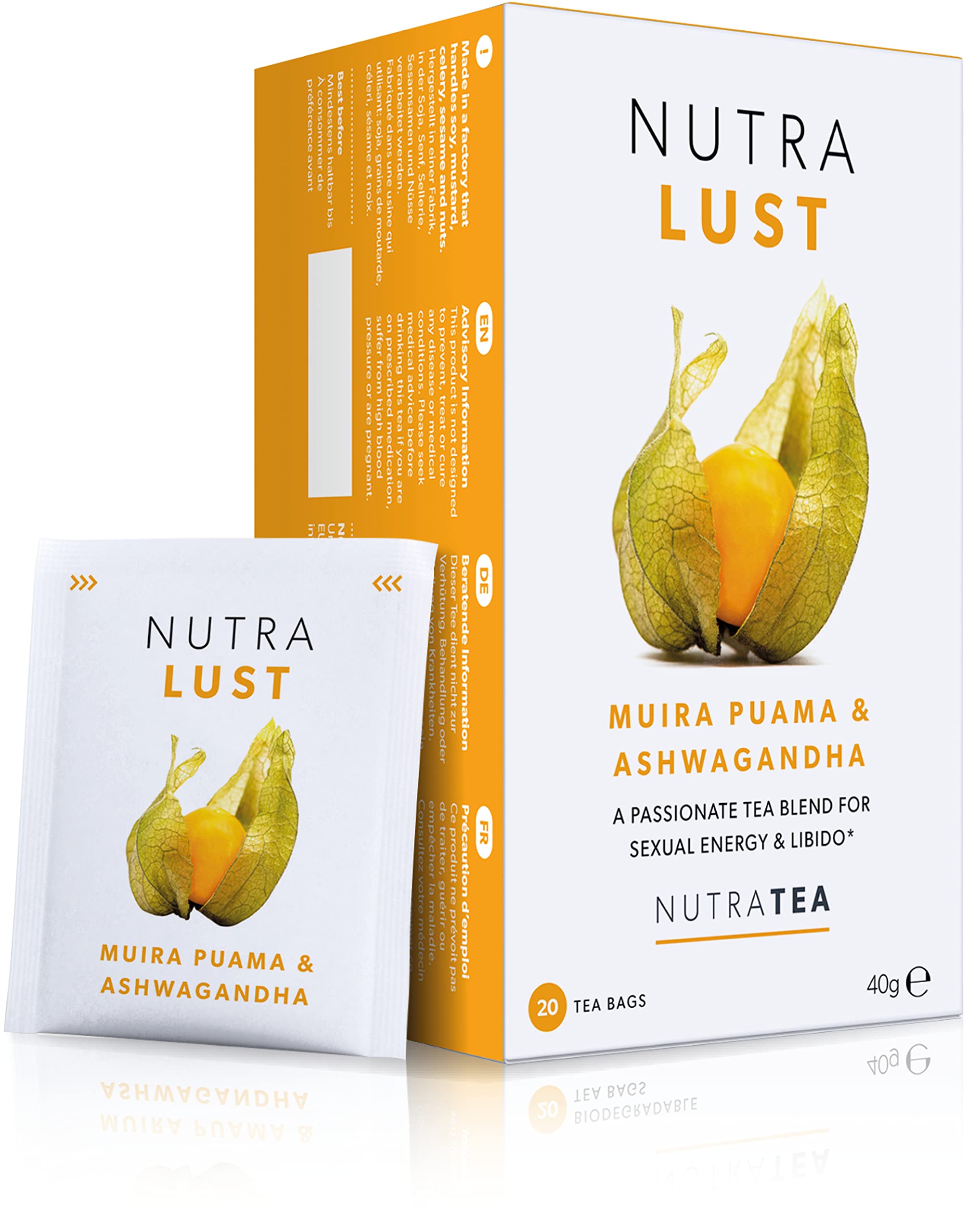 Nutra Tea NutraLust - Containing Ashwagandha, Muira Puama and Ginseng - Helping To Improve Passion & Stamina - 20 Enveloped Tea Bags - Herbal Infusion (1 Pack)