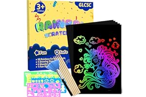 GLCSC 60 Pcs Scratch Art for Kids, Rainbow Scratch Paper, Black Magic Scratch Off Craft Set for 3 4 5 6 7 8 9 10 Years Old Girls and Boys Kids, Party Games Christmas Birthday Easter Gifts