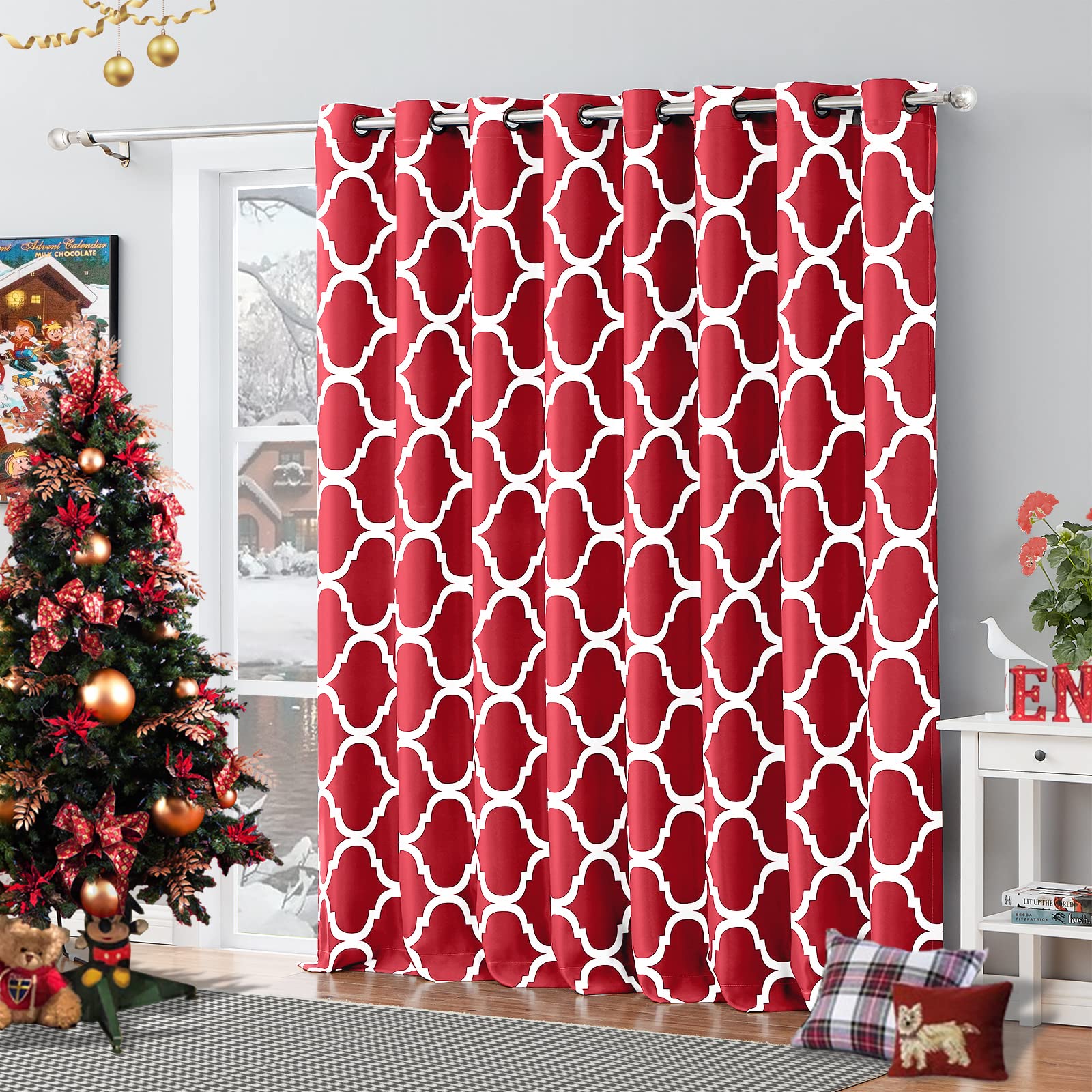 Melodieux Moroccan Fashion Room Darkening Blackout Grommet Top Curtains, 100 by 96 Inch, Red (1 Panel)