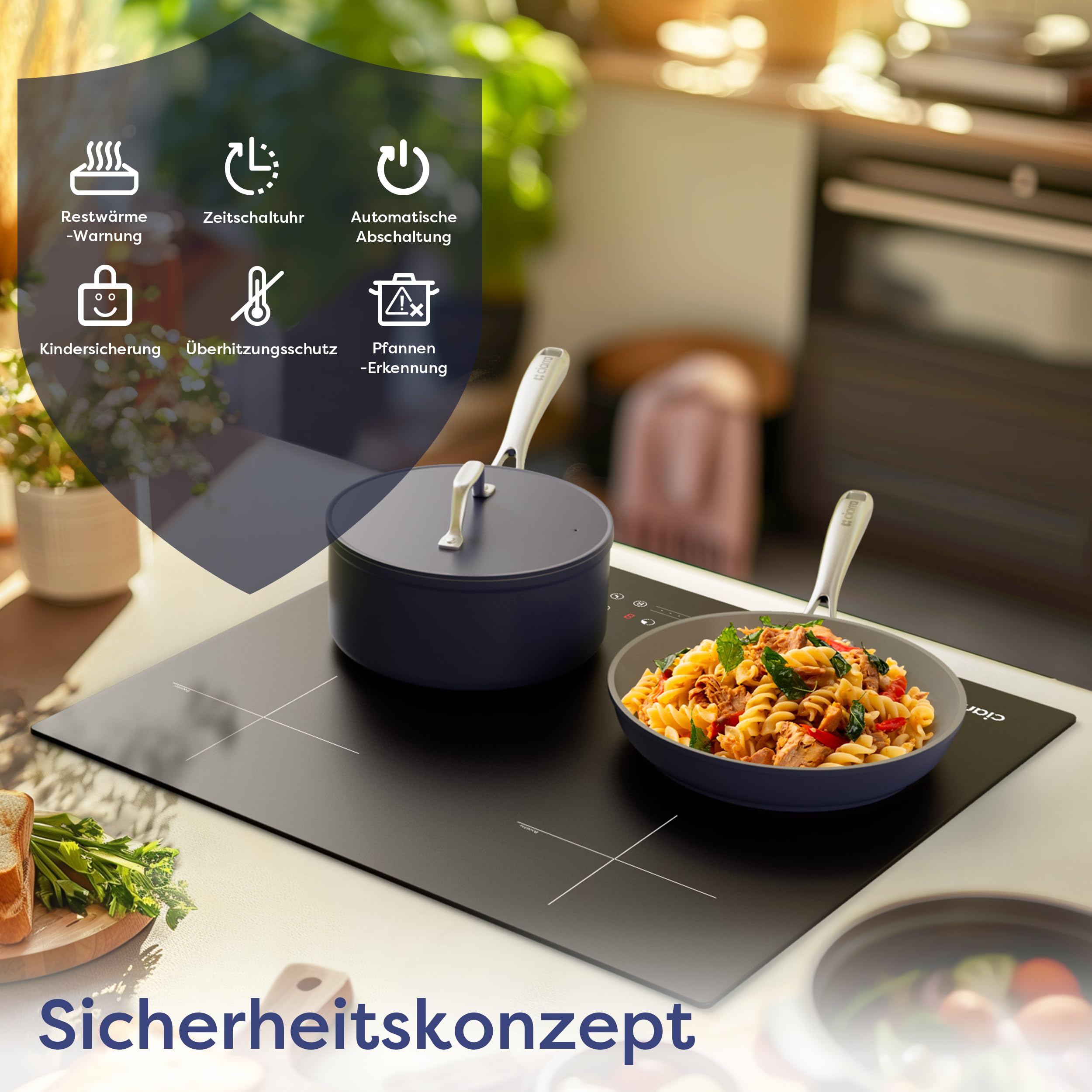 CIARRA CBBIH4B 4 Zonen Einbau Induktionskochfeld 60 cm mit Power Booster Touch-Bedienung Kochfeld Induktion 9 Leistungsstufen Timer Kindersicherung Restwärmeanzeige Pause- und reStart-Funktion 7200W 5
