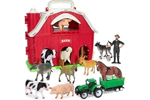 TOIDGY Farm Animals Toys for 1 2 3 4 5 Year Old Toddlers Girls Boys, Big Red Barn Farm Playset with Figures Animals and Tractor Toy for Kids 3-5, Educational Learning Toys, Christmas Birthday Easter Gifts