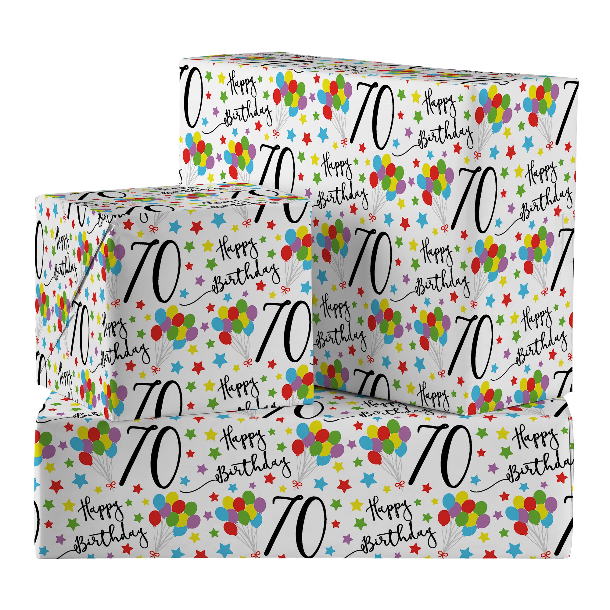Hunts England - 2 Sheets Of 70th Birthday Luxury Wrapping Paper - Includes 2 Gift Tags - Age 70 Folded Gift Wrap For Him/Her - Iconic Collection - Colourful Age Seventy Gift Wrap For Men/Women