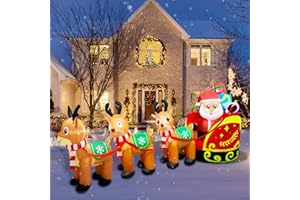 Mukum 11.5 FT Christmas Inflatables Santa Claus on Sleigh with Three Reindeer Christmas Blow up Yard Decoration Built in LED Lights Outdoor Christmas Inflatables for Xmas Party Holiday Garden Lawn