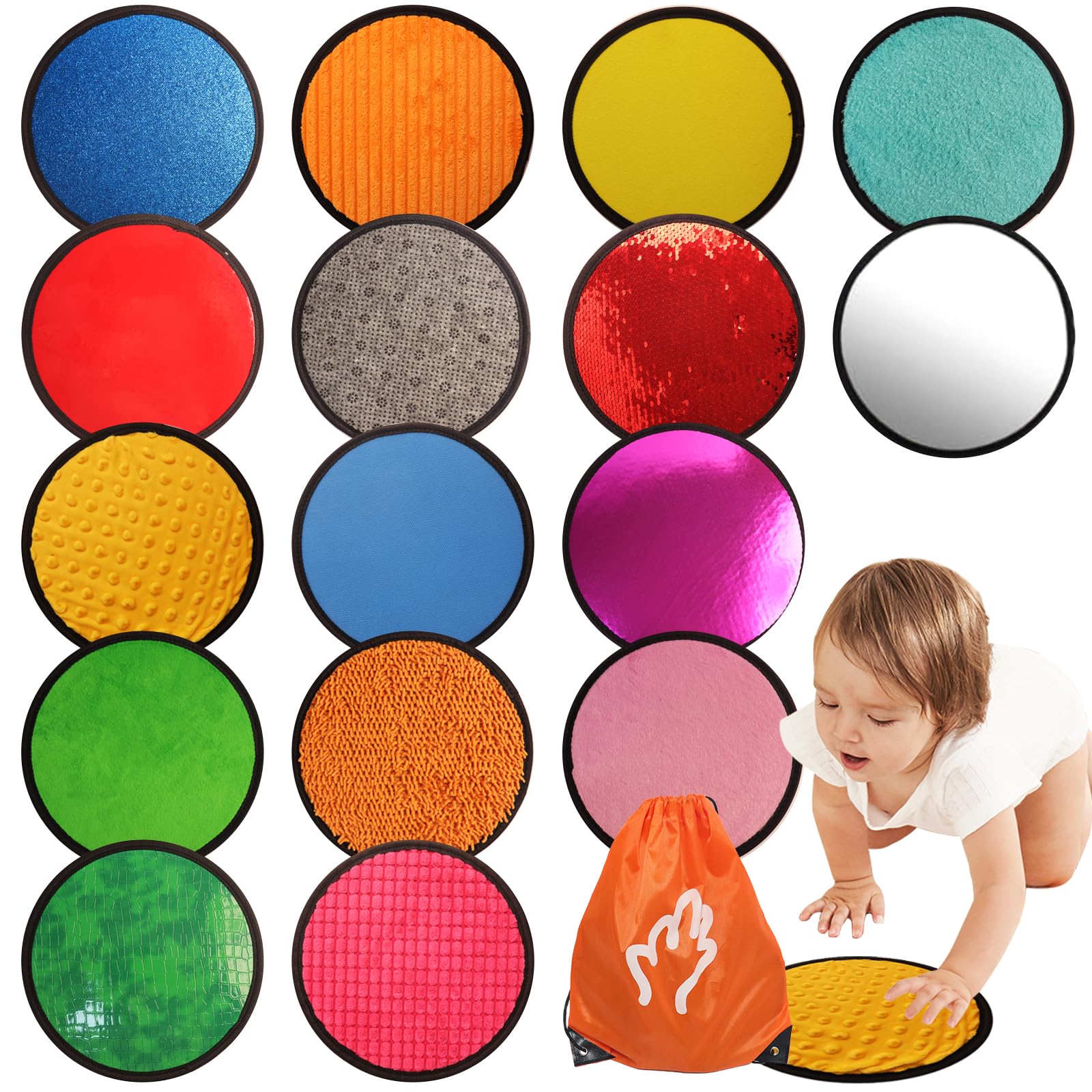 Photo 1 of Sensory Mats for Autistic Children, 16 PCS Sensory Wall Panel for Kids, Sensory Tiles for Special Education, Assorted Textured Sensory Toys for Autistic Children, Autism Classroom Must Haves (Round)