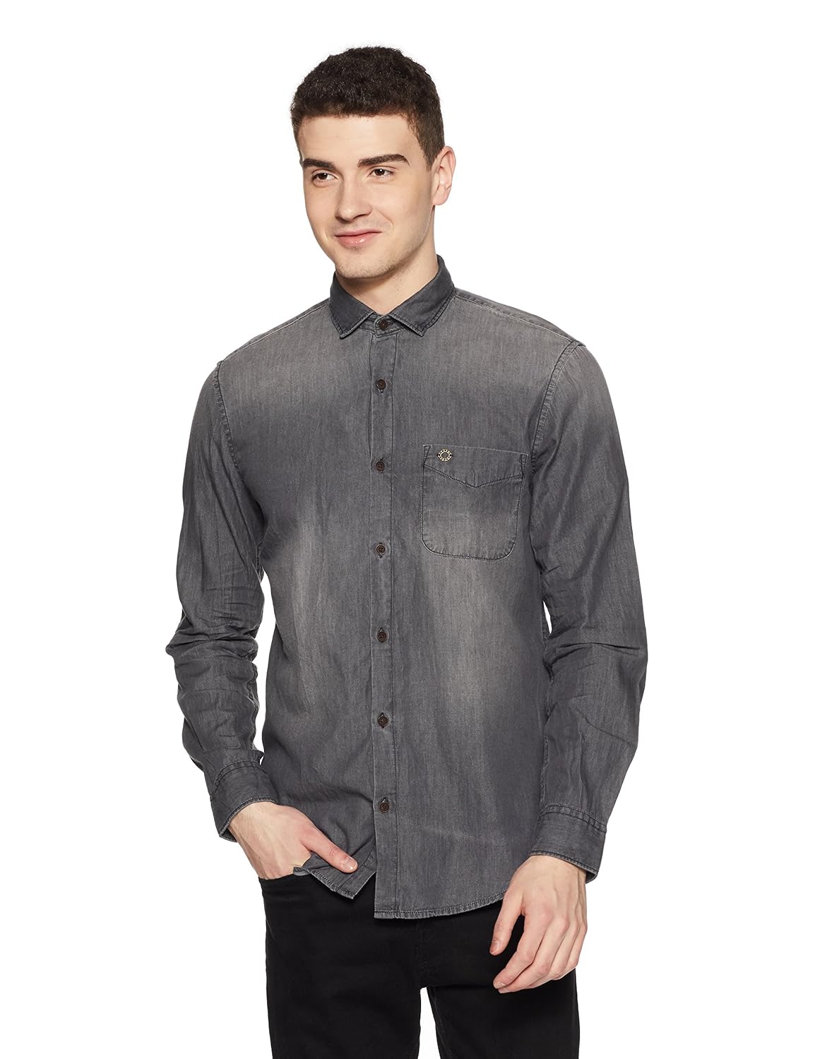 peter england men's plain slim fit casual shirt
