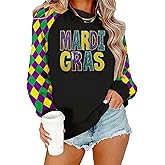 HQP Mardi Sweatshirt Women: Mardi Raglan Long Sleeve Shirt Fat Tuesday Sequin Sweatshirt Carnival Pullover Tops