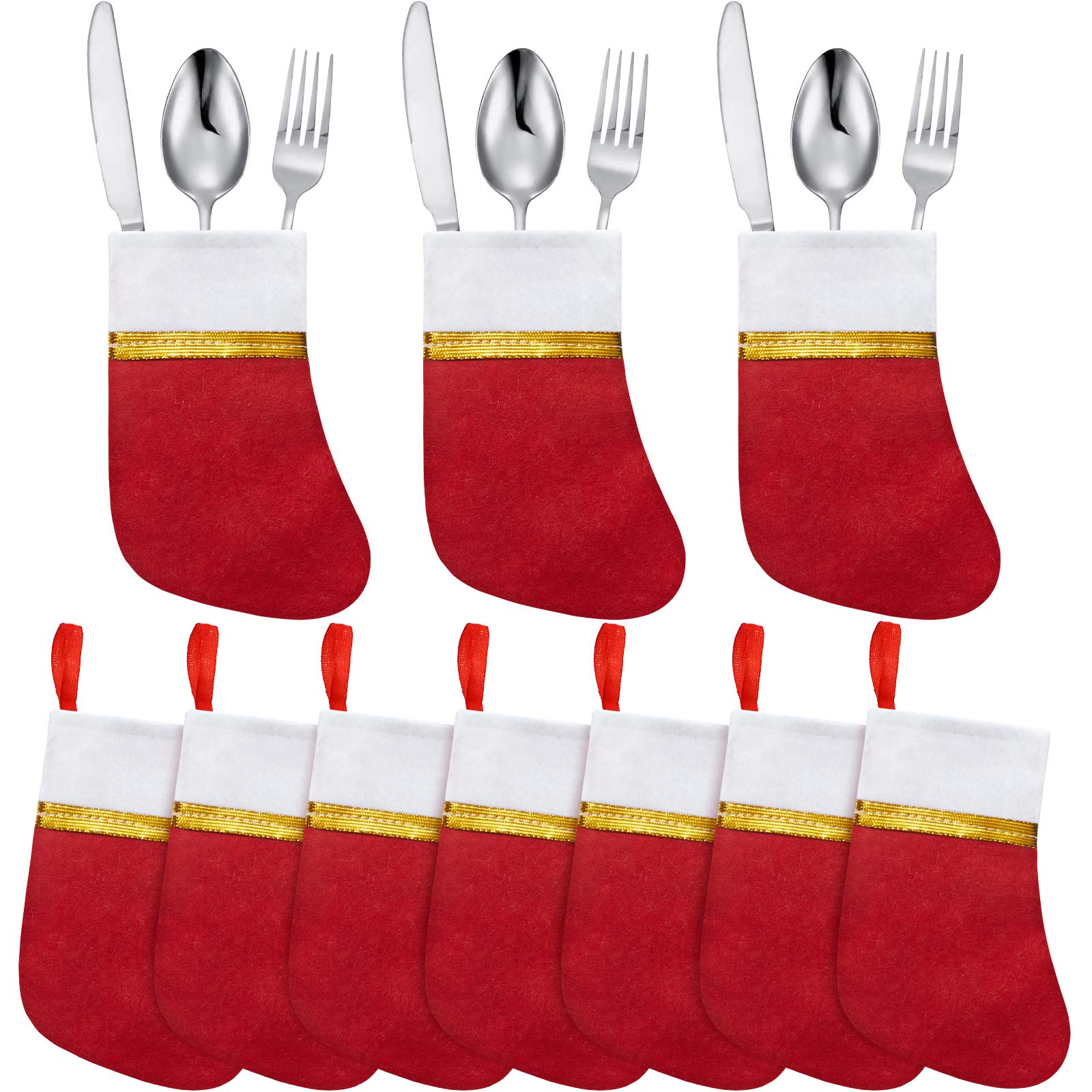 30 Pieces Christmas Dinner Table Decorations Christmas Socks Silverware Holders Tableware Bags Mini Christmas Stockings Knife Spoon Fork Storage Bag for Christmas Party Dinner Table Decoration