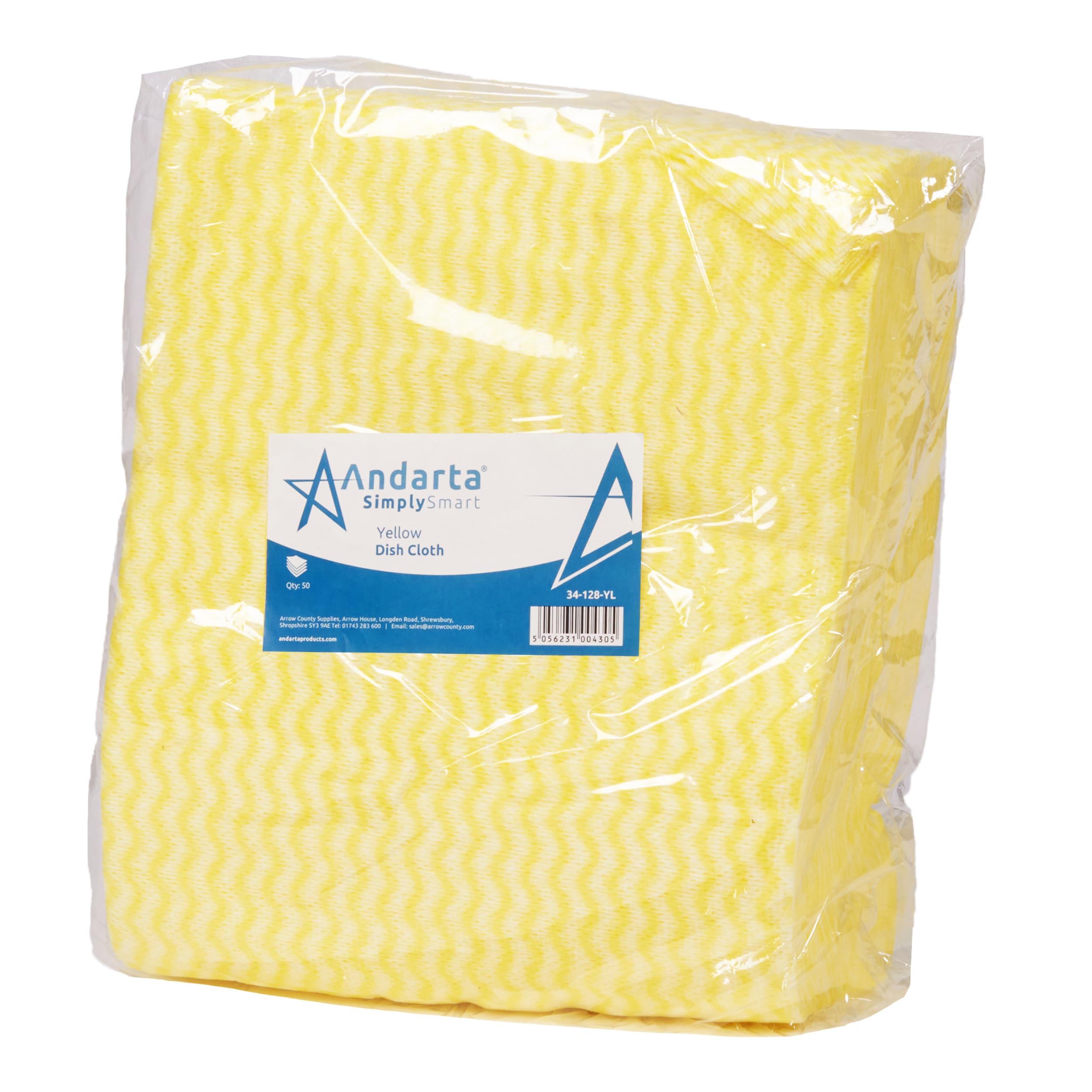 andarta - Yellow J-Dish Cloths - Pack of 50 (35 x 42cm) - Versatile Cleaning Cloths for Kitchens, Bathrooms and General Areas - Absorbent, Quick-Drying, Washable and Lightweight