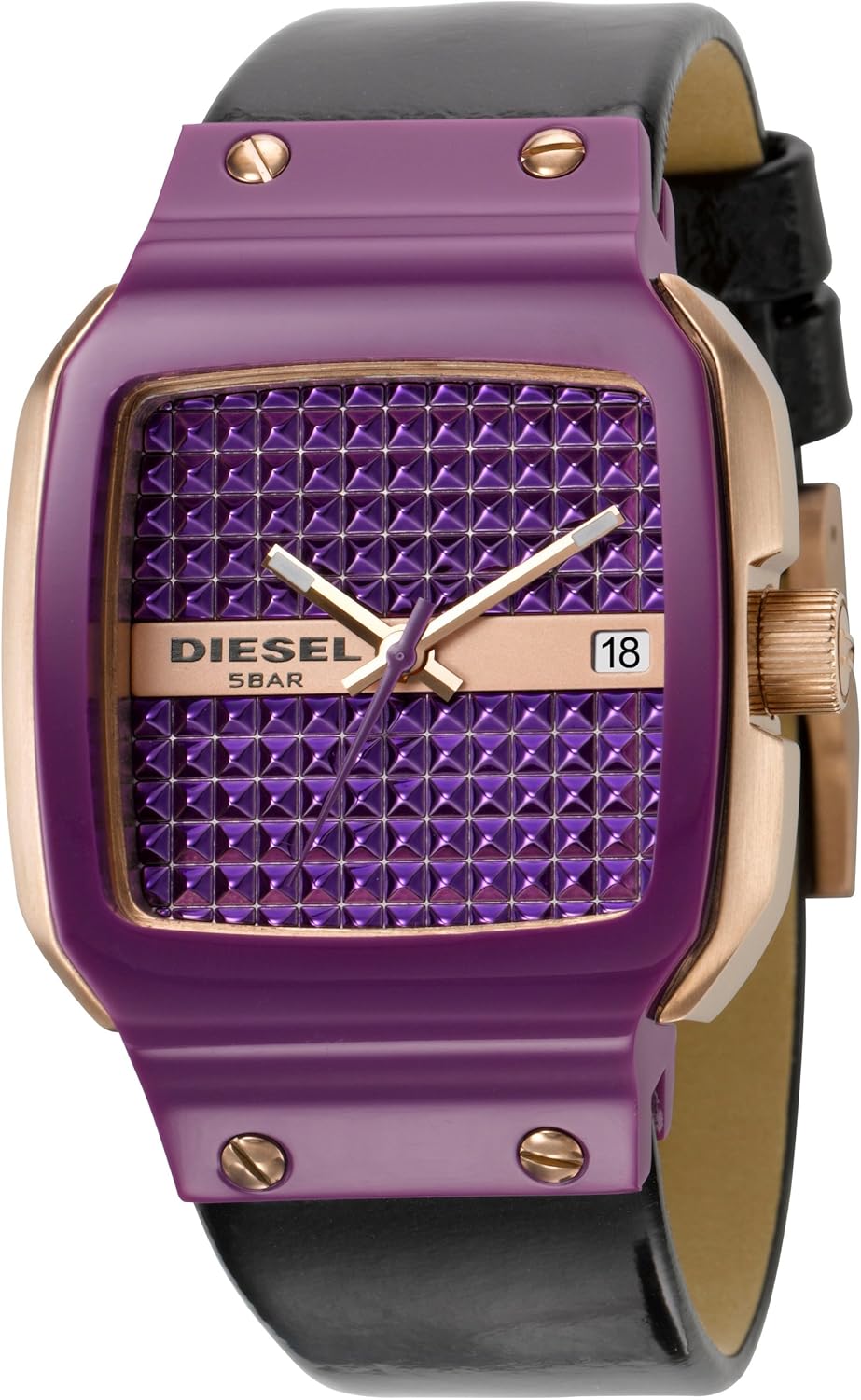 Diesel DZ5132 Black Patent Leather Strap Watch with Purple Dial Amazon