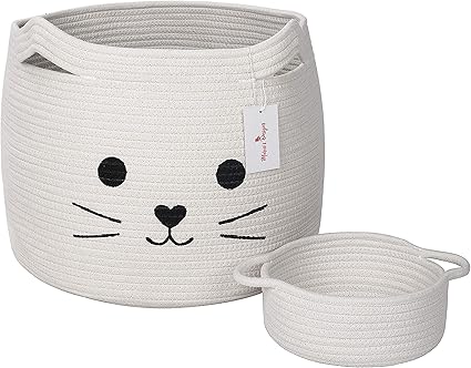 Marnis Panier A Linge Sale Ou Panier Rangement Pour Vetements De Bebe Ou Jouets D Enfants Decoration Chambre Enfant Panier Decoratif En Corde Coton Avec Motif De Chat Plus Mini Panier Cadeau Amazon Fr