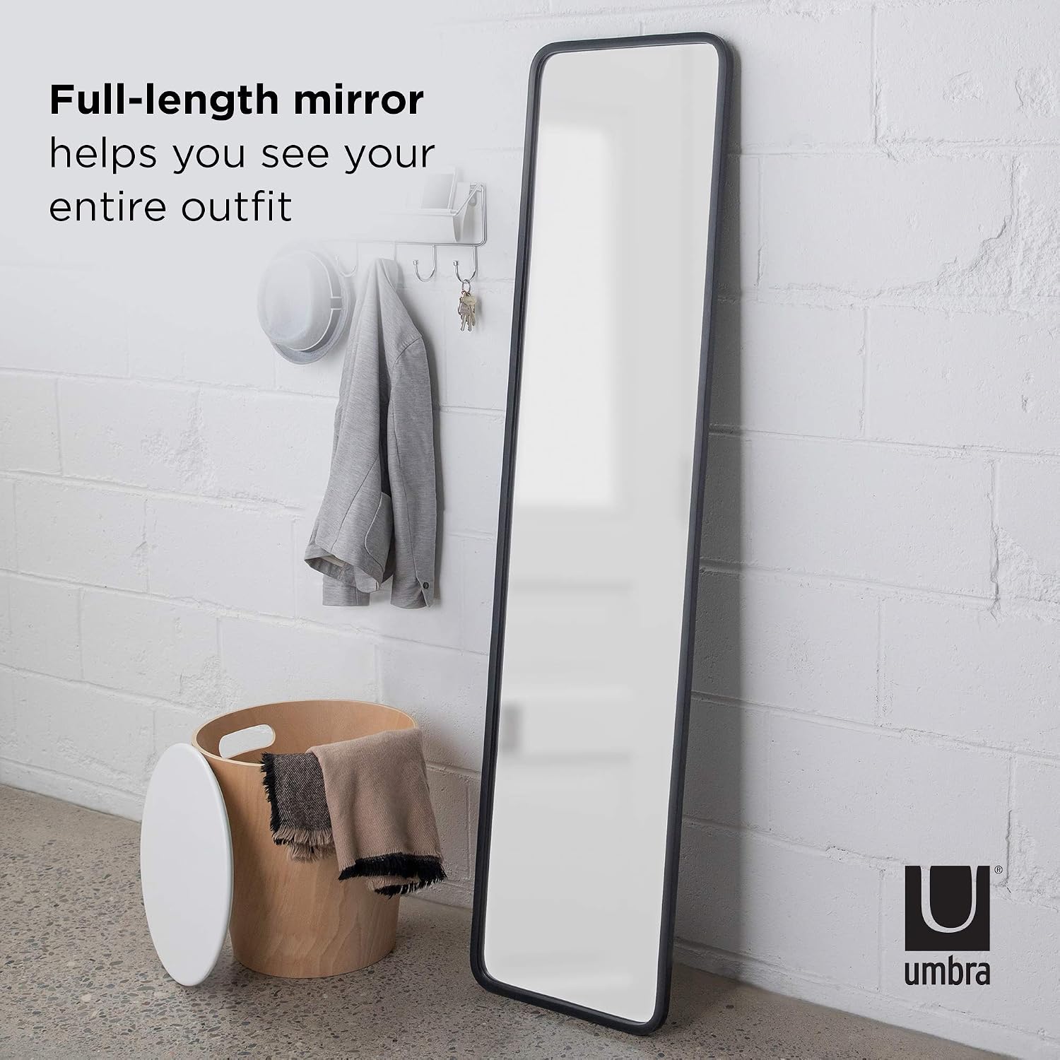 Umbra Hub Arched Floor Length Mirror with Rubber Frame, Leaning or Wall-Mount, Modern Style for Bedroom Bathroom - Image 5
