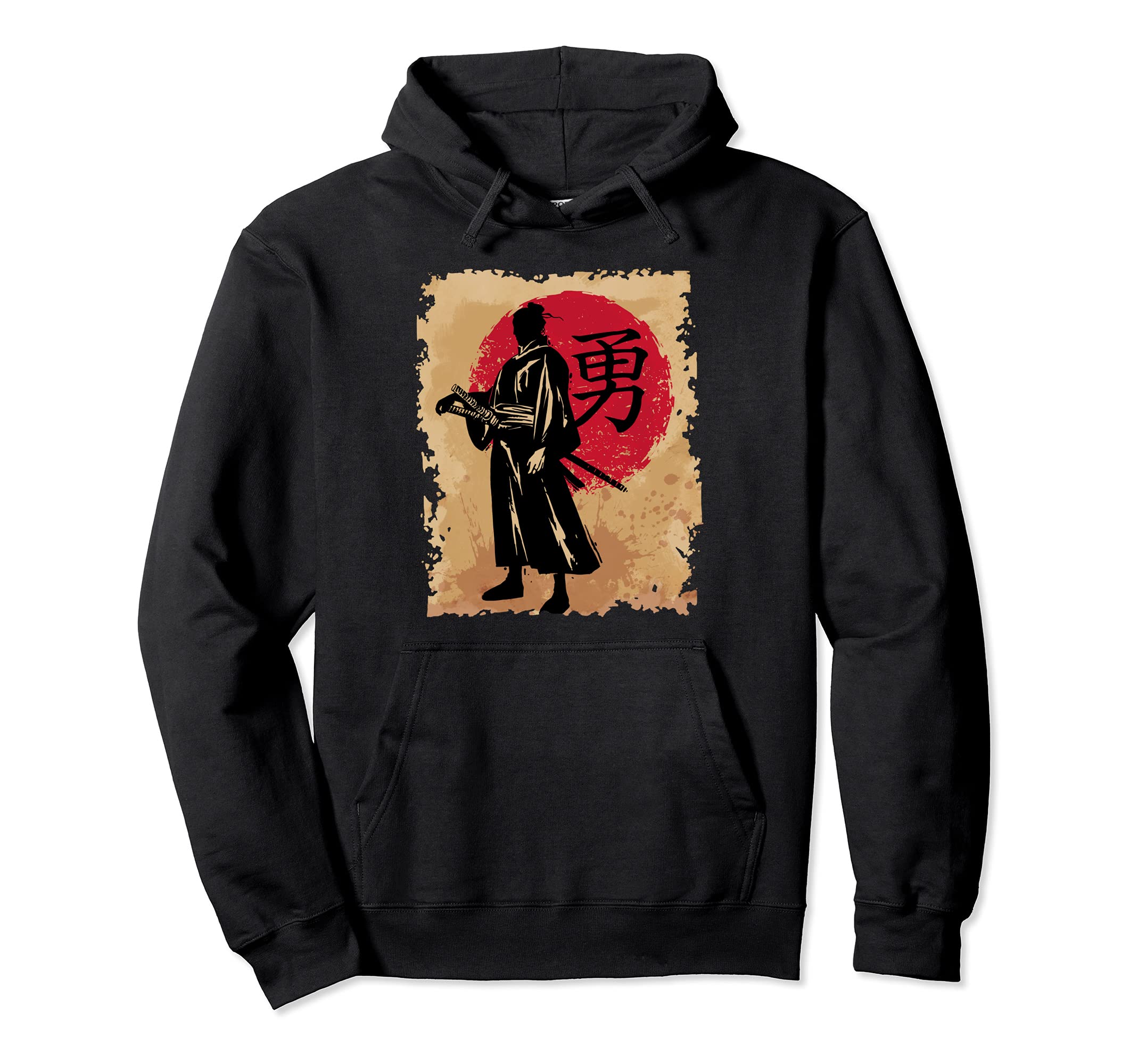 Japanese Samurai Papyrus Retro Sun Japan Calligraphy Warrior Pullover Hoodie