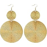 Fuvirou Boho Large Disc Earrings for Women Handmade Vintage Geometric Double Circle Round Dangle Earrings Statement Jewelry Gifts
