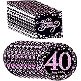 40th Birthday Decorations Cocktail Napkins and Plates,40th Themed Party Tableware Paper Dessert Plates and Beverage Napkins Service for 16 Guest