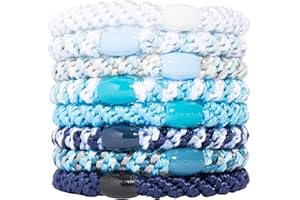 L. Erickson Grab & Go Pony - Coastal - 8 Pack Ponytail Holder Hair Ties - Blue Mix