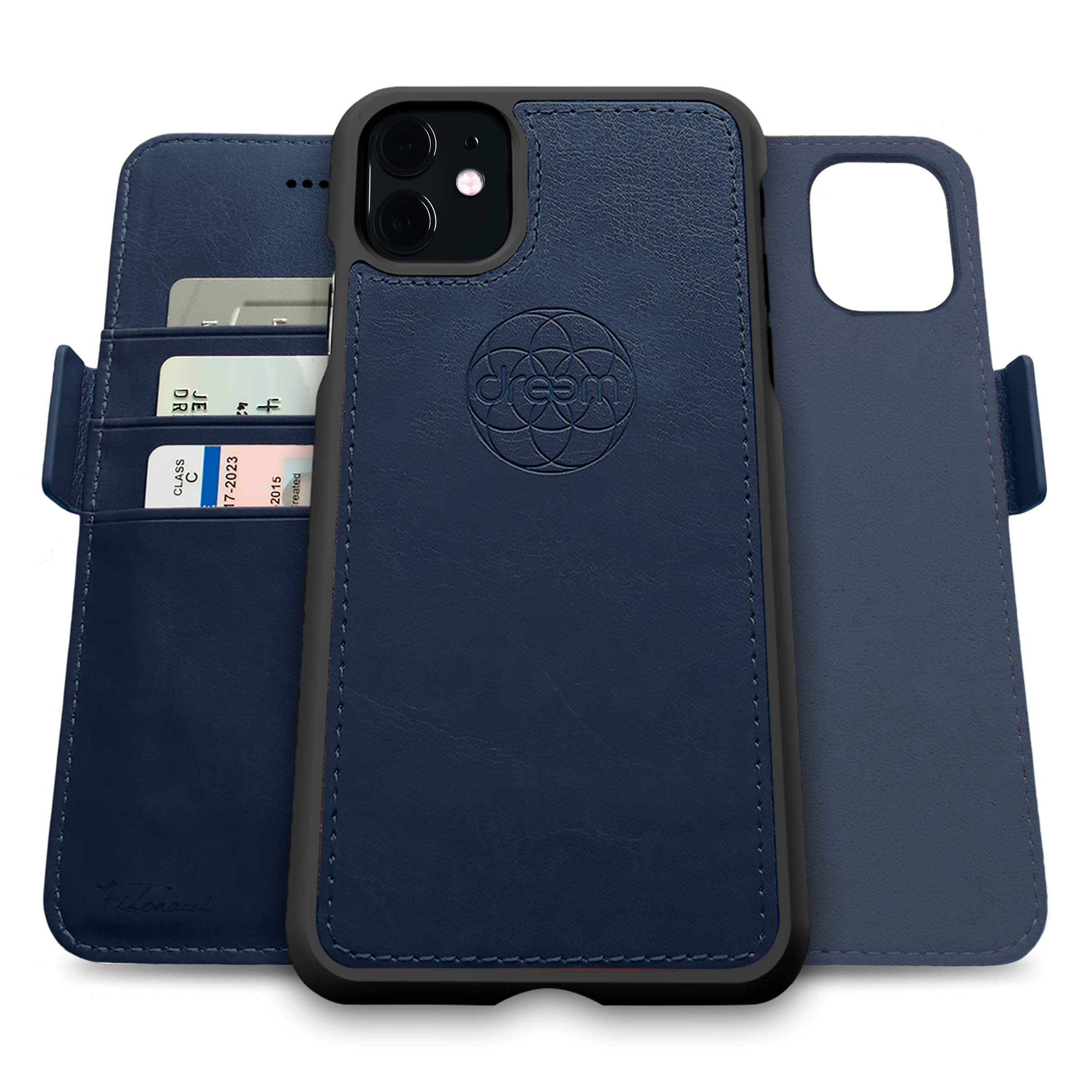 dreem Fibonacci 2-in-1 Wallet Case for Apple iPhone 11 - Luxury Vegan Leather, Magnetic Detachable Shockproof Phone Case, RFID Card Protection, 2-Way Flip Stand - Royal — image 1