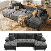 Txtin's Sleeper Sofa with Pull Out Bed 112 Inch U Shaped Sectional Couch | 5 Seconds Smoothly Convertible Couch Bed, Couch with Double Chaise, 450 lbs per seat capacity, for Living Room Apartment