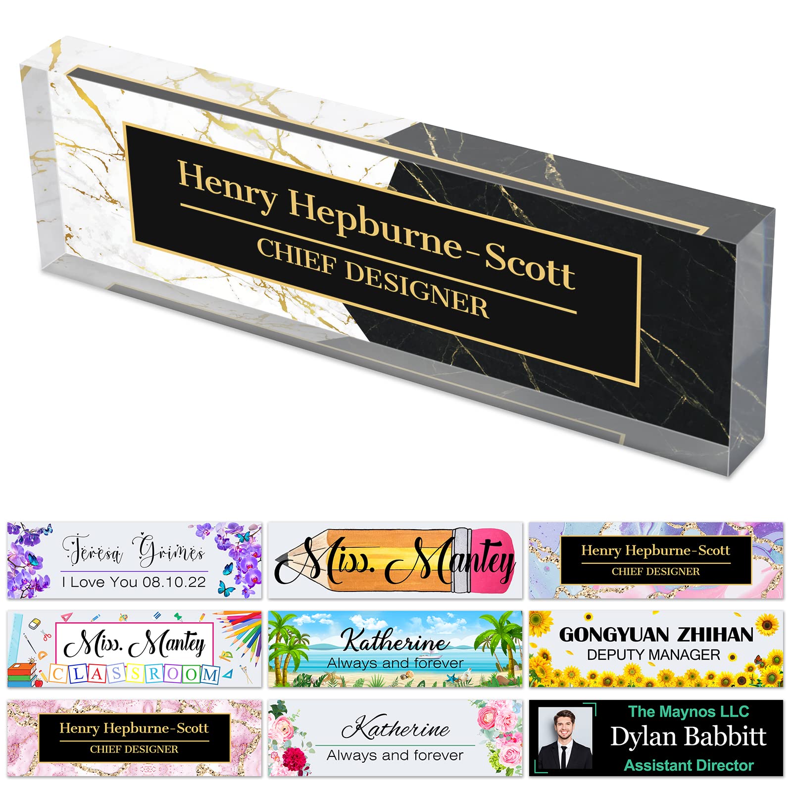 Office Desks Name Plate Personalized Custom Clear