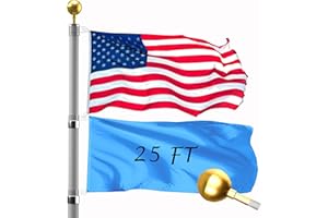 Wphold 25FT Telescopic Flag Pole Kit: Extra Thick Telescoping Flag Poles, Silver Heavy Duty Flag Poles for Outside House Inground with 3x5 American Flag