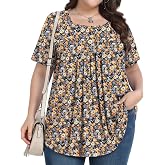 PEVRL Plus Size Tops for Women Summer 2026 Short Sleeve Shirts Tunics Square Neck Casual Loose Blouses 1X-5X