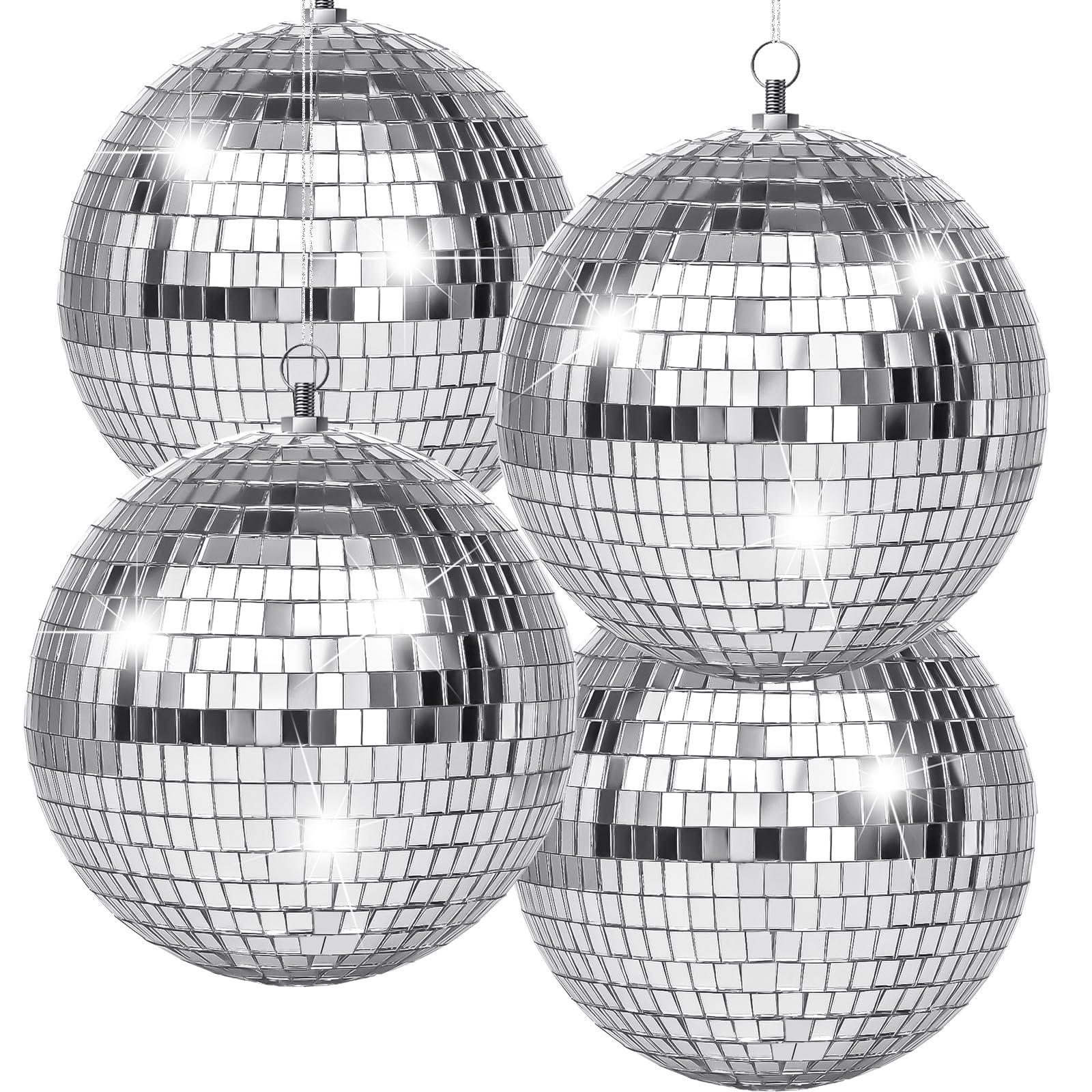 Photo 1 of 4 Pack Large Disco Ball Silver Hanging Disco Balls Reflective Mirror Ball Ornament for Party Holiday Wedding Dance