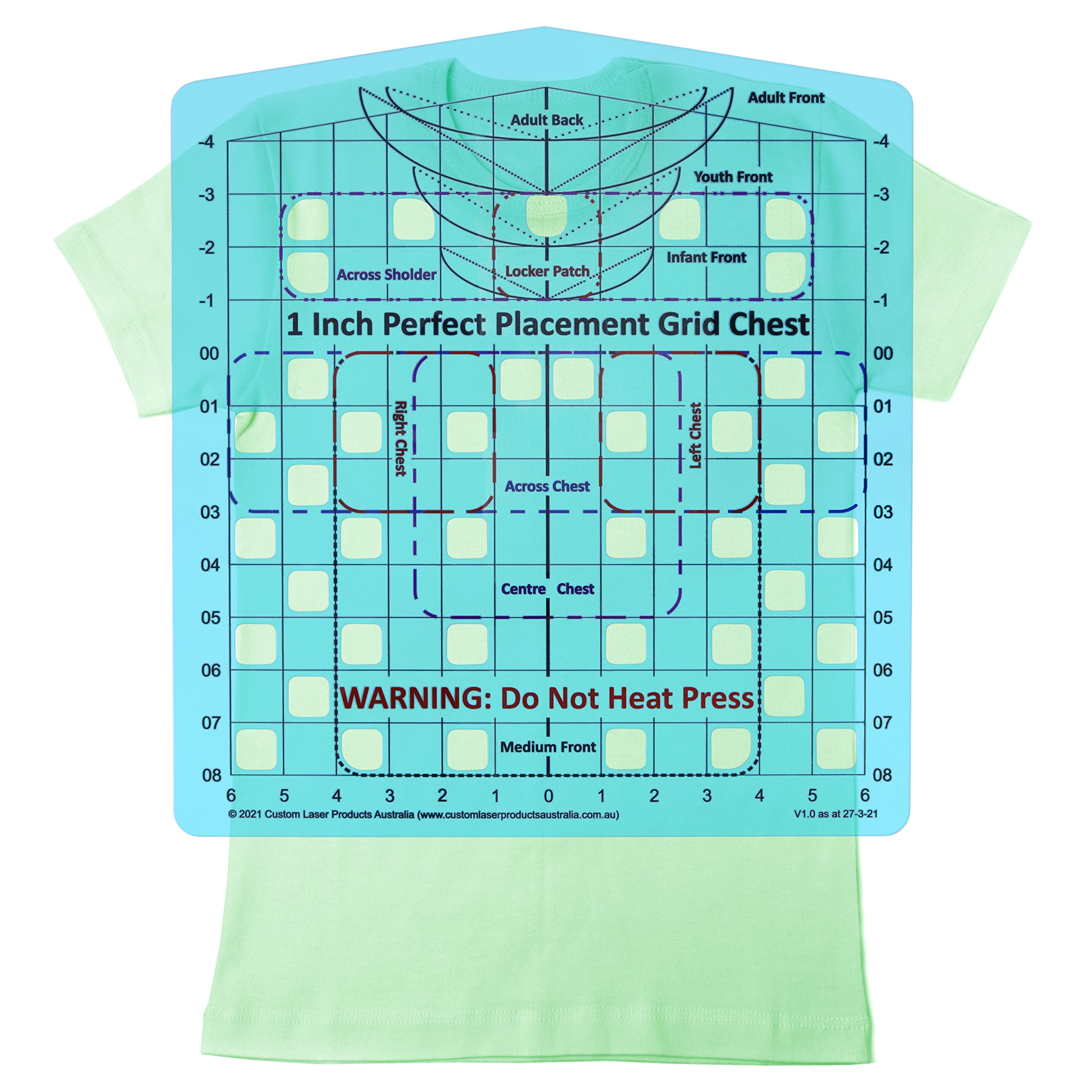 CLPA T-Shirt Ruler Guide — Chest Placement | Shirt Alignment Tool for Heat Press | HTV, DTF and Embroidery | Left Chest, Pocket and Custom Positions | Clear PETG | Made in Australia