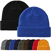 Connectyle 2 Pack Classic Cuffed Beanie Hat for Men & Women Warm Winter Knit Hat Thick Beanies Skull Cap Acrylic Watch Cap