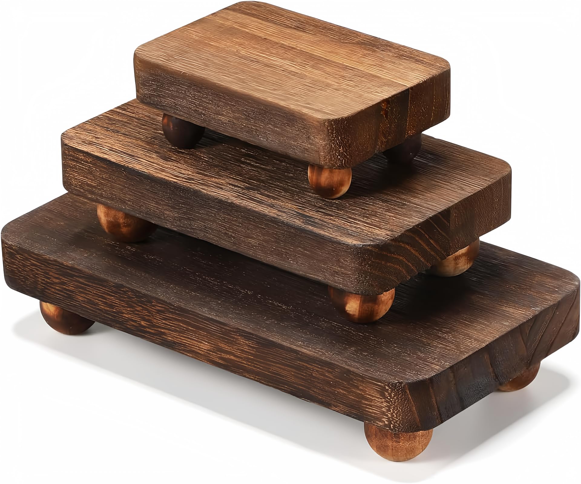 Photo 1 of **Read notes** Maitys 3 Pcs Wooden Risers for Display Pedestal Stand Wooden for Decor Farmhouse Vintage Rustic Stackable Kitchen Stand Tray Riser, 3 Sizes(8 x 4.3, 6 x 3.5, 4 x 2.8 In,Brown)