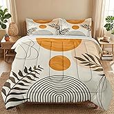 WeCozy Queen Size Comforter Set with 2 Pillowcases, Boho Rainbow Sun Geometric 3 Pcs Bedding for Kids and Adults, Contemporary Mid Century Soft Comforter Set for Bedroom Bed Decor
