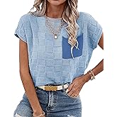 Libsorge Womens Oversized Cute Cap Sleeve Checkered Pocket Sweater Vest Fall 2024 Lightweight Contrast Knit Tank Tops