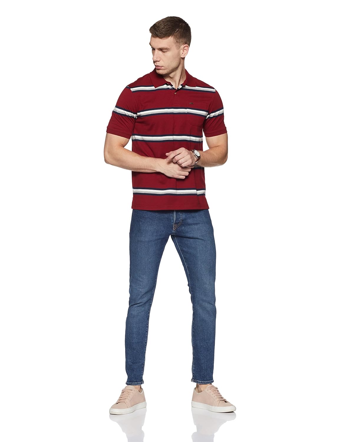 peter england men's striped regular fit polo