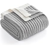 Snuggle Sac Soft Ribbed Throw Blanket for Couch, Microfiber Fluffy Knit Throws, Luxurious Fuzzy Blankets for Couch, Sofa, Travel, Grey, 50x60 inches