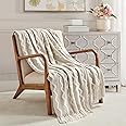BOURINA Fluffy Chenille Knitted Fringe Throw Blanket Lightweight Soft Cozy for Bed Sofa Chair Throw Blankets, Beige 50" x 60"