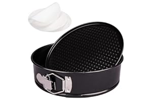 RFAQK 8 Inch Non-stick Springform Cake Pan with Removable Bottom - Leakproof Cheesecake Pan with 50 Pcs Parchment Paper,(E-Book Included)
