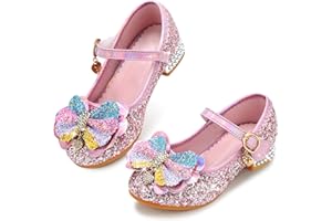 Qimaoo Toddler Girls Dress Shoes Mary Jane Shoes for Girls Princess Shoes Low Heels Toddler Glitter Shoes for Wedding Party
