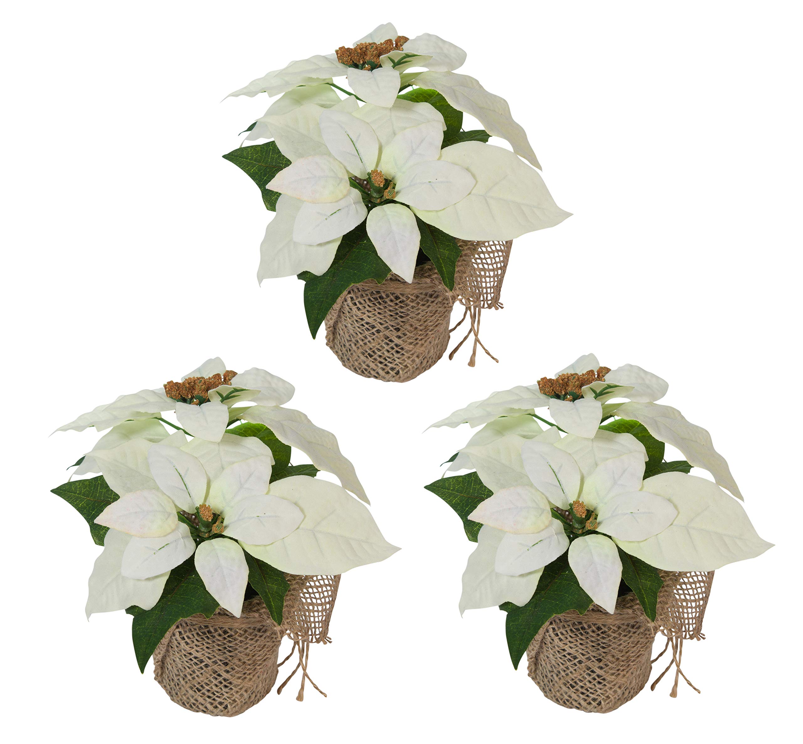 Bambelaa! 3 Artificial Velvet Poinsettia Bush Christmas Flowers Decoration Decor Ornaments (White)