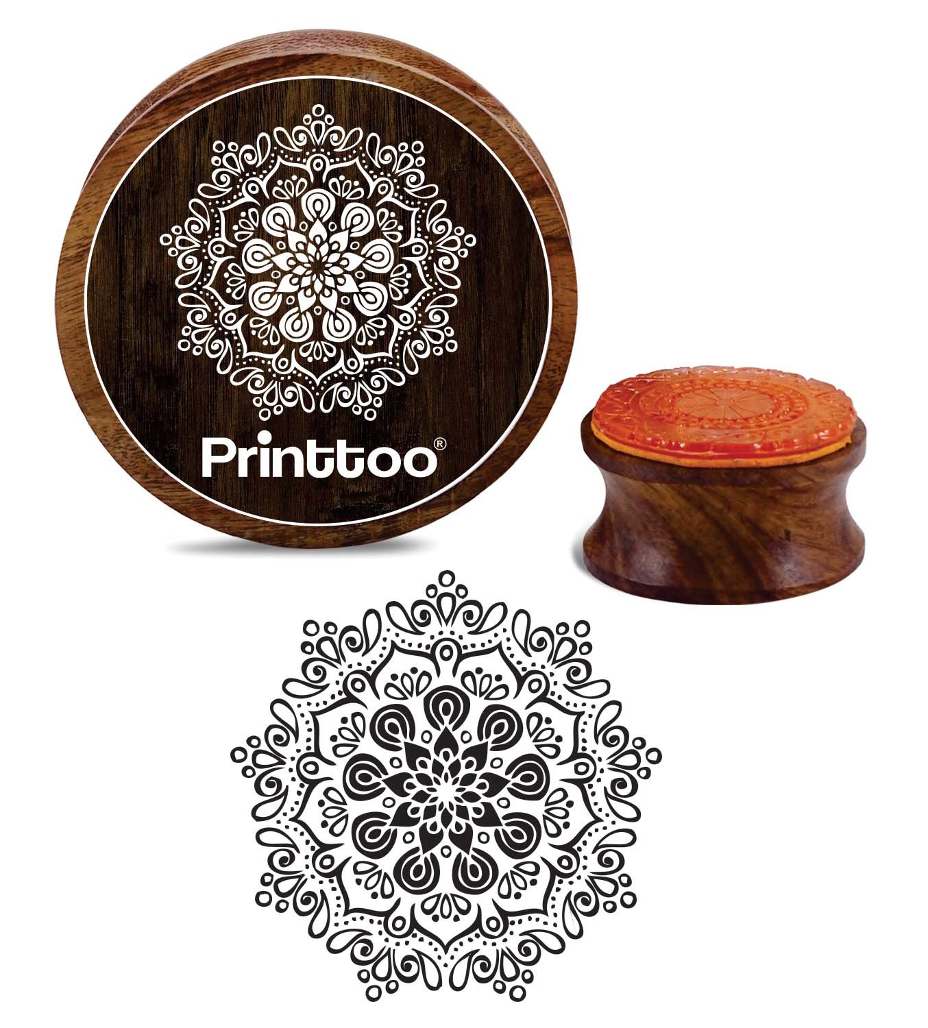 Printtoo Wooden Rubber Stamp Mandala Scrap-Booking Craft Textile Round Stamp-4 Inch