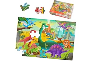 B. toys – Gigantic Jigsaw Dinosaurs Puzzle – 48 Unique Prehistoric Theme Pieces in a Large 2 x 3 Feet Format – Floor-Based Ed