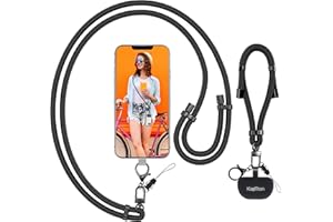 Kaptron Universal Phone Lanyard with Wrist Strap, Adjustable Crossbody Cell Phone Lanyard Neck Strap and Wristlet Strap with 2 Lobster Clips, Phone Tether Patches and Phone Straps (Black, 2 Pack)