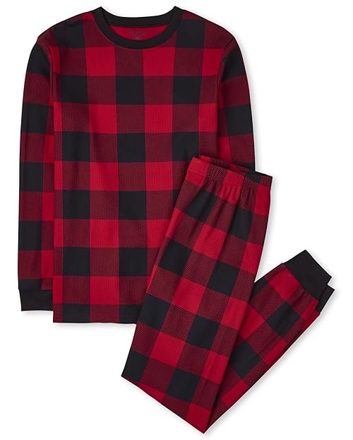 The Children's Place Baby Family Matching, Christmas and Holiday Pajama Sets, Cotton, Red/Black Check, XLarge (Adult)