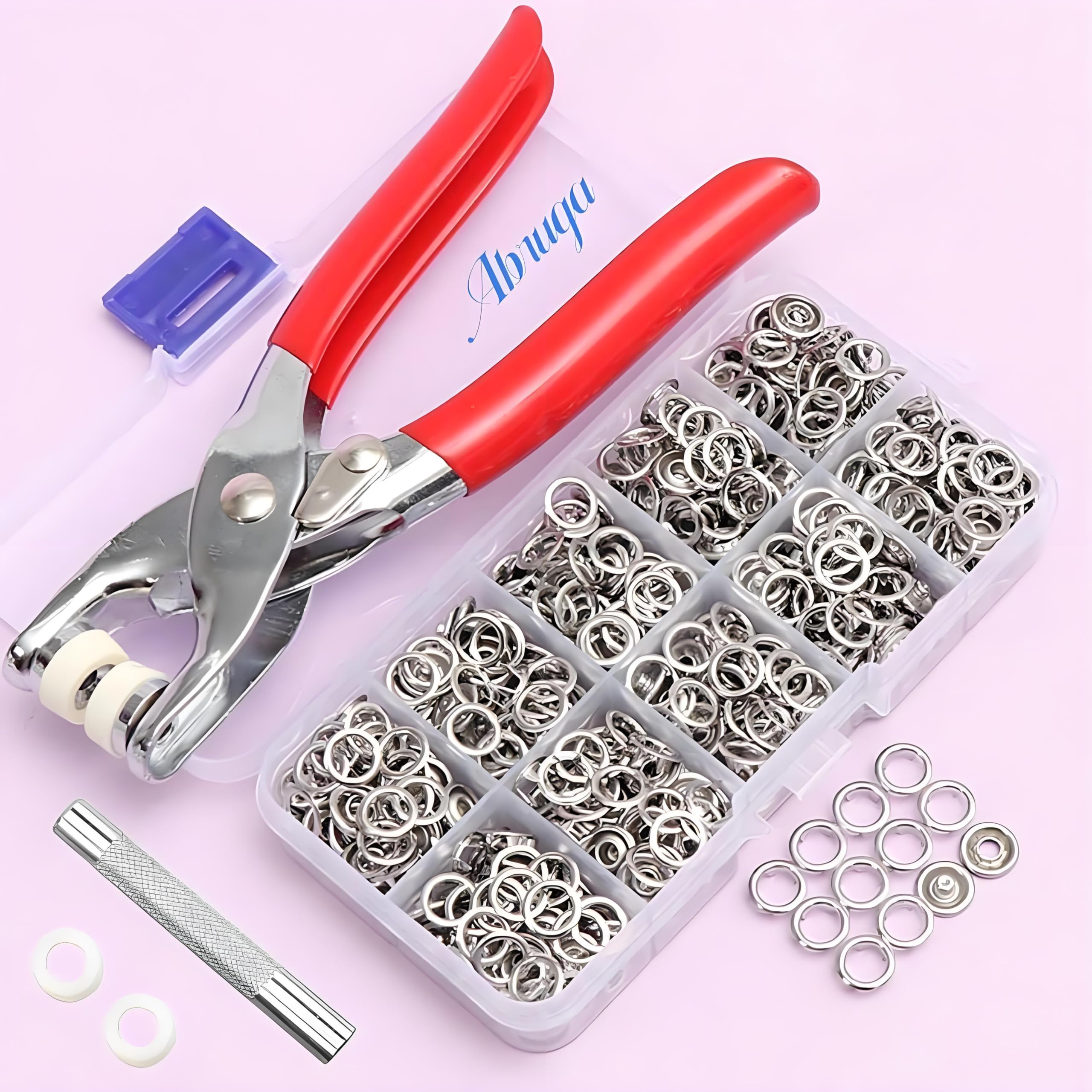 Photo 1 of 100 Sets Abruga Metal Snaps Buttons, Five Claw Buckle Installation Plier Tool Set, Snap Fastener Plier Tool, Metal Prong Snaps Buttons for Clothing Leather Crafting Sewing