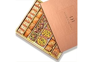 Damaskino Home Assorted Turkish Baklava Gift Box – 1.1lb (500g) 35 Pieces – Traditional Pistachio Baklava Pastry with Walnut 