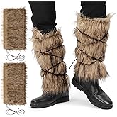 PROCOS Medieval Faux Fur Leg Warmers Wrap Fuzzy Boot Cuff Cover for Women Men Warrior Costumes