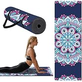 TWINKLEMON Yoga Mat 6mm High Density Non Slip TPE Exercise Mat with Net Bag &amp; Shoulder Strap Print Workout Mat for Home Gym Pilates Hot Yoga Meditation 72 x 24 Inch