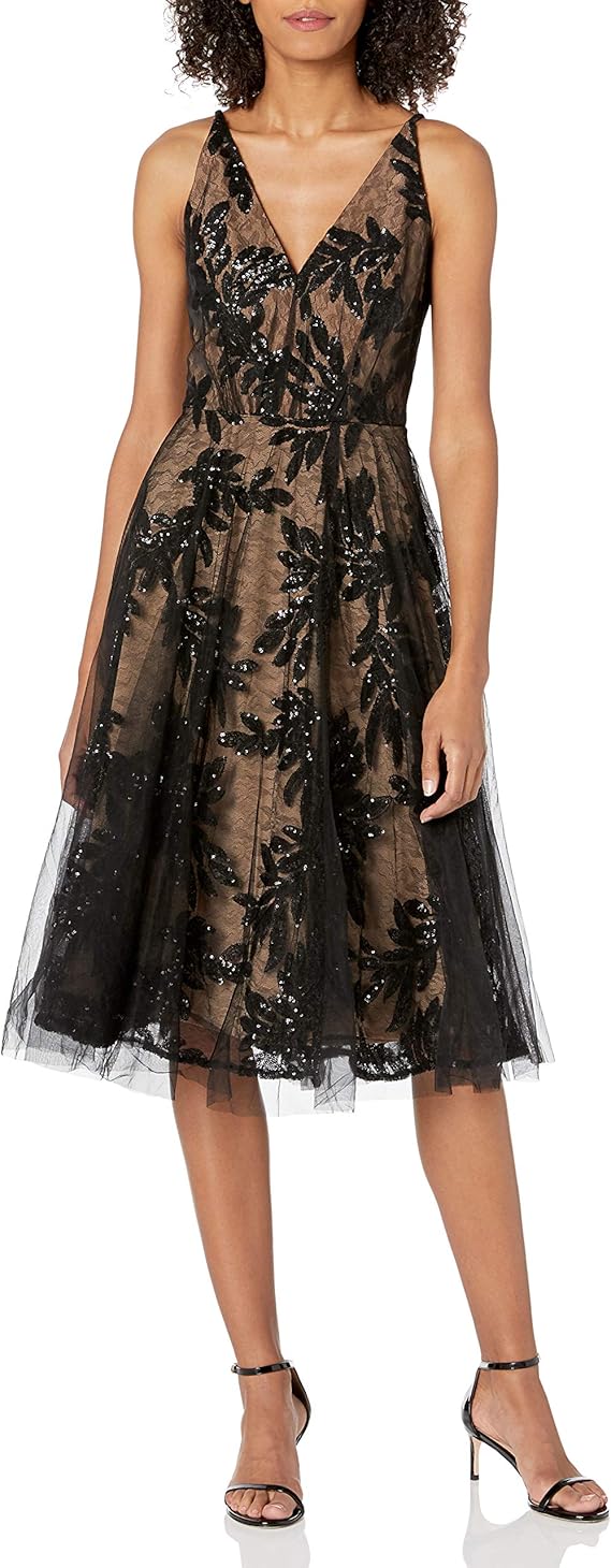 Dress the Population Women's Courtney Sleeveless Veiled Fit & Flare