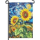 Summer Sunflower Garden Flag 12x18 IN Double Sided for Outside Starry Night Small Yard Flags for Summer Seasonal Holiday Farmhouse Decoration