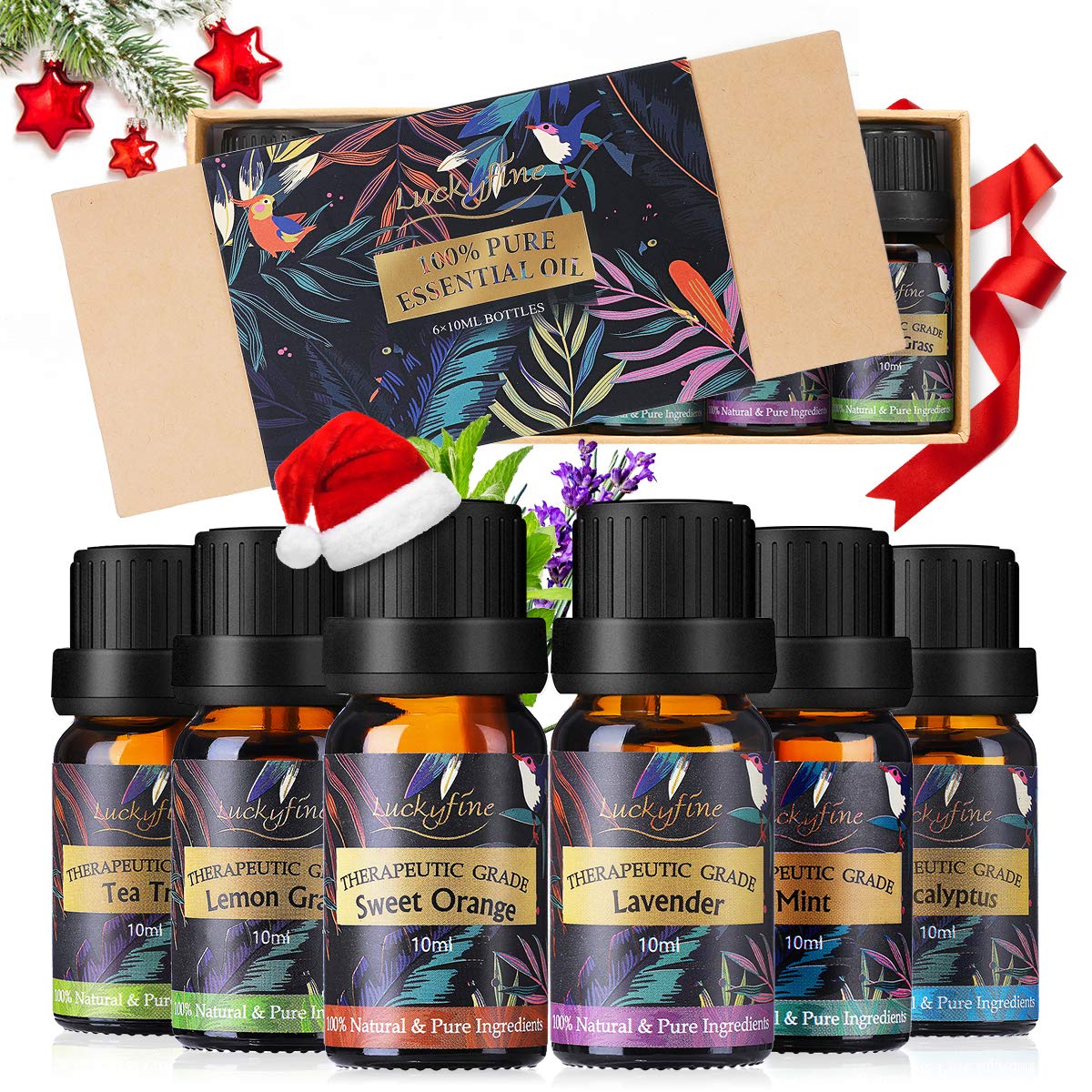 Essential Oils Gift Kit Luckyfine Pure Aromatherapy Oil Set 10ml Therapeutic Premium Fragrant Aroma Essential Oils For Spa Family Care Help Sleeping Calm Mood With 6 Scents Suits For All Occasions Buy Online In