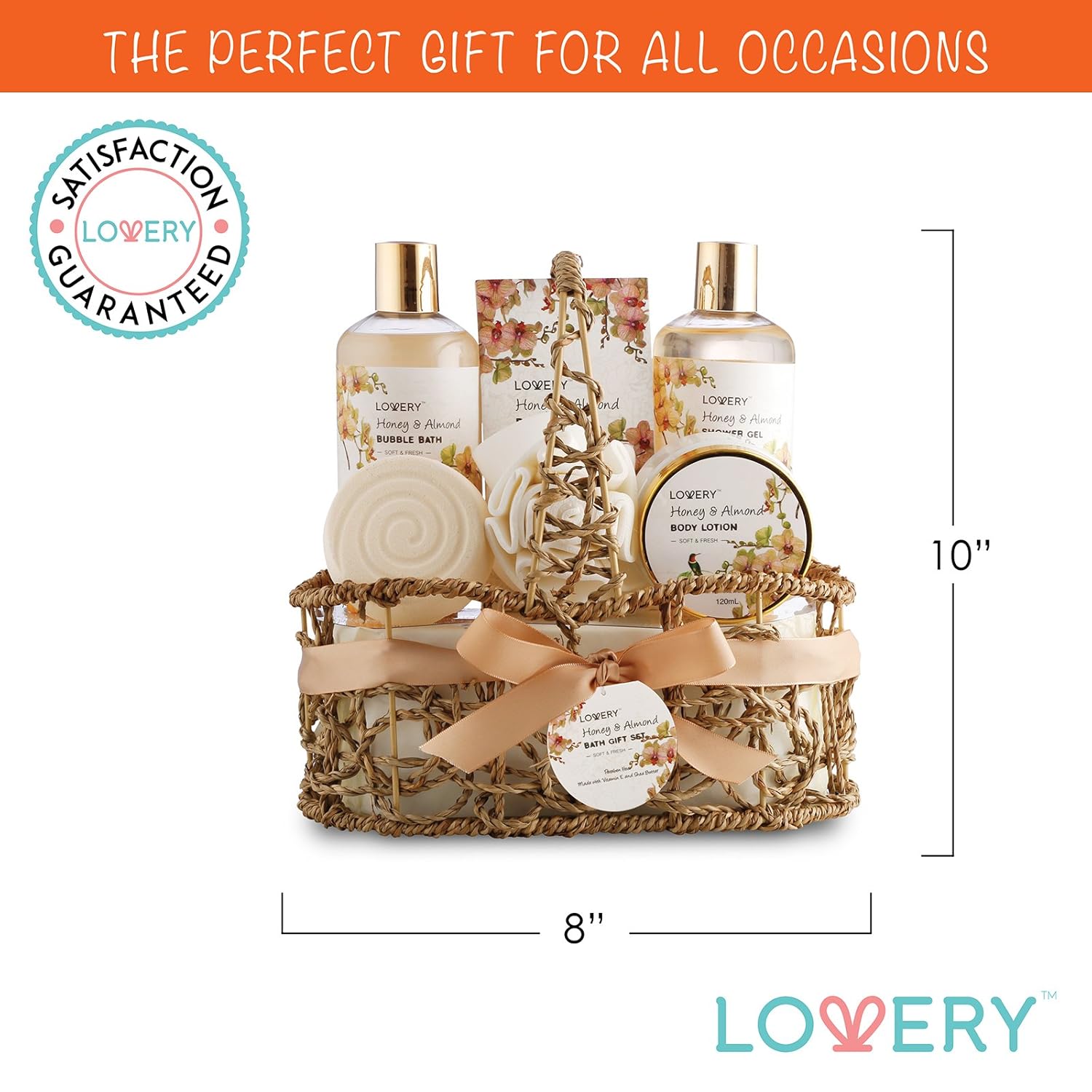 Home Spa Gift Basket - Honey & Almond Scent - Luxury Bath & Body Set For Women and Men - Contains Shower Gel, Bubble Bath, Body Lotion, Bath Salt, Bath Bomb, Bath Puff & Handmade Weaved Basket : Beauty